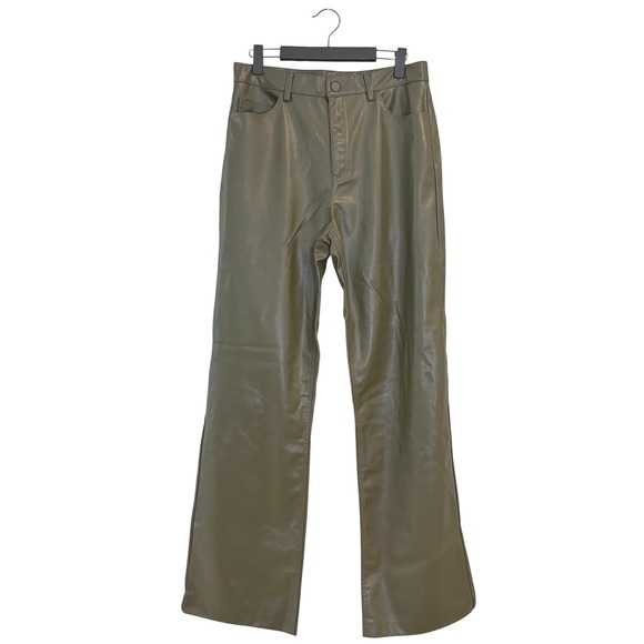 Zara Pants - NEW Zara Olive Green Faux Leather Straight Leg High Rise Pants MEDIUM